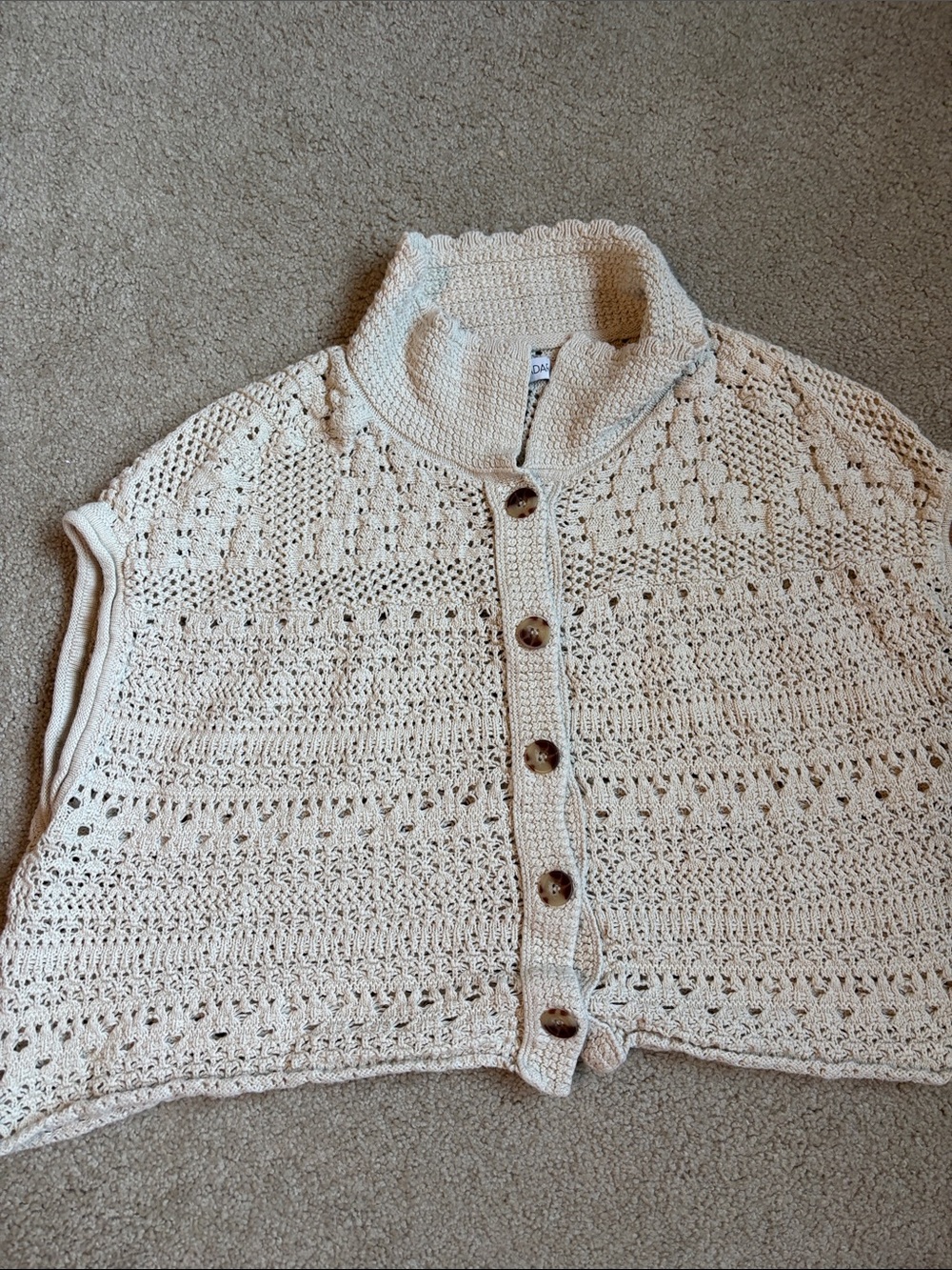 Open-Stitch Cream Crochet Button-Front Sweater Vest